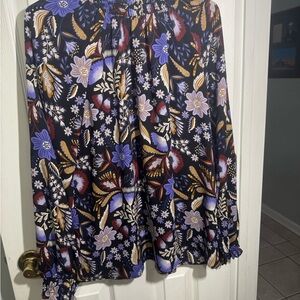 LOFT Multicolor Floral Top with Ruffles Size M Boho-Business Casual- Versatile
